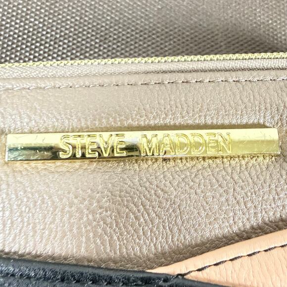 Steve Madden Zip Around Wallet Leather Black Taupe Purse - Picture 10 of 10